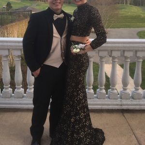 La femme black and gold two piece prom dress